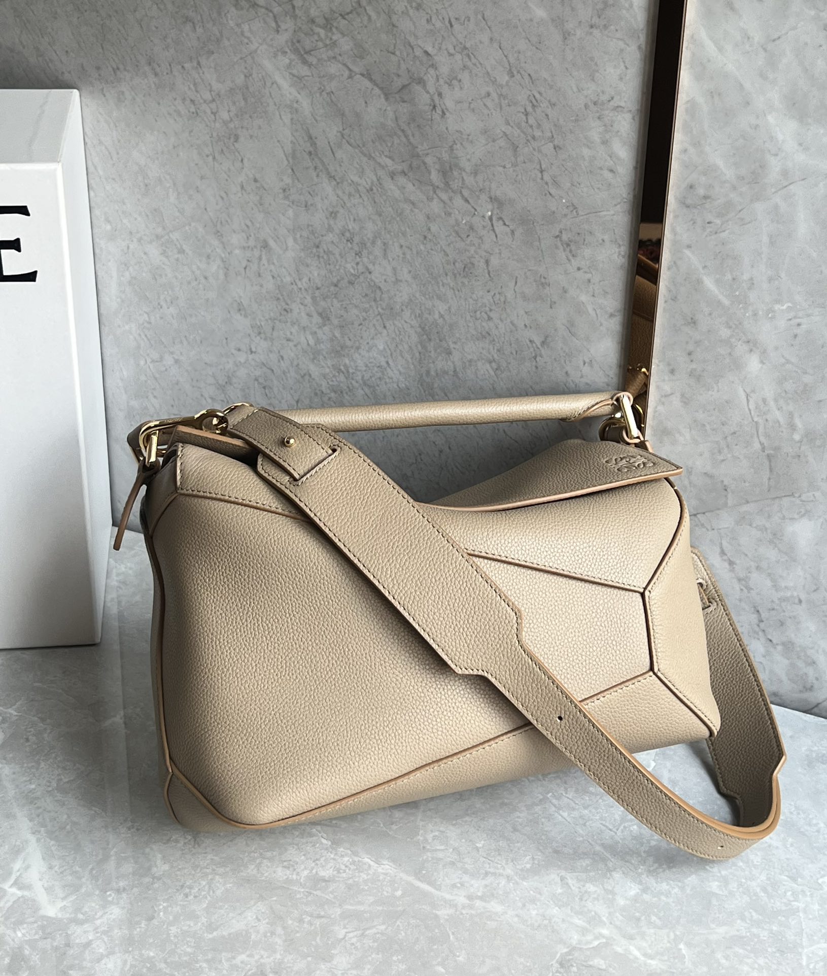 Loewe Medium Puzzle Bag in Soft Grained Calfskin Sand